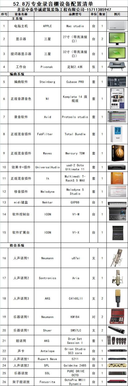 录音棚全套设备多少钱一套